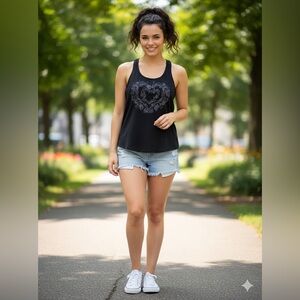 New York & Company black Tops gray heart print size small short sleeve